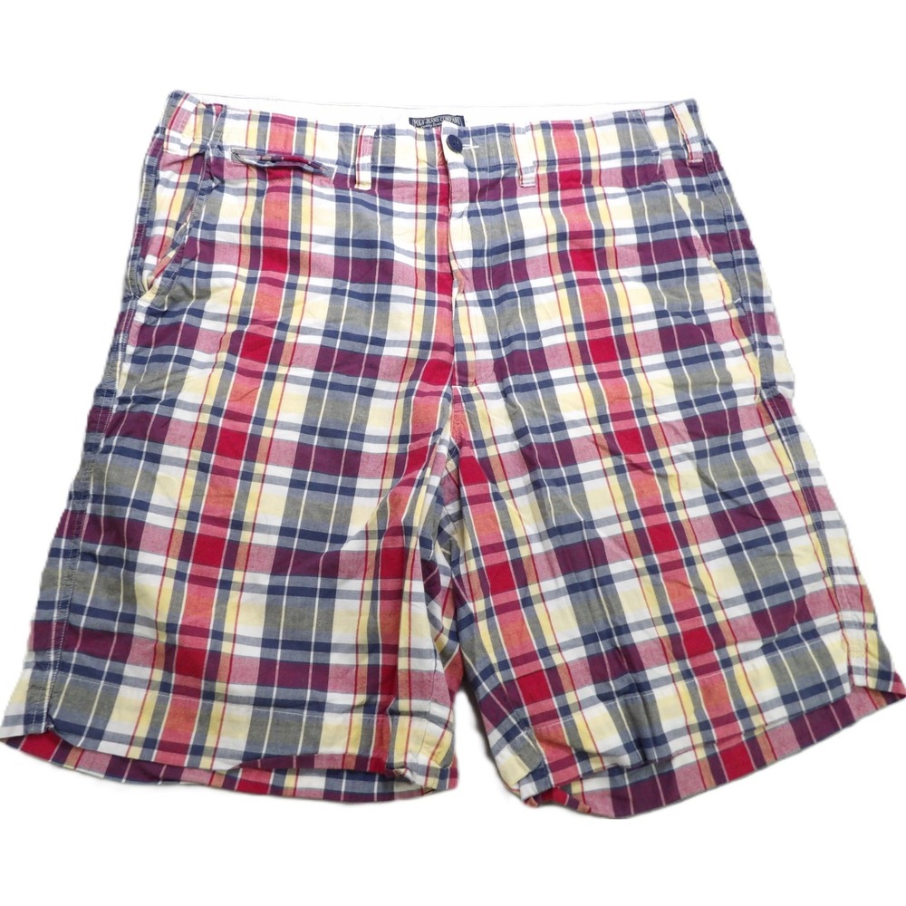 Y2K Polo Jeans Co Ralph Lauren Plaid‎ Shorts Men 38 Red Blue Cotton Chino Preppy